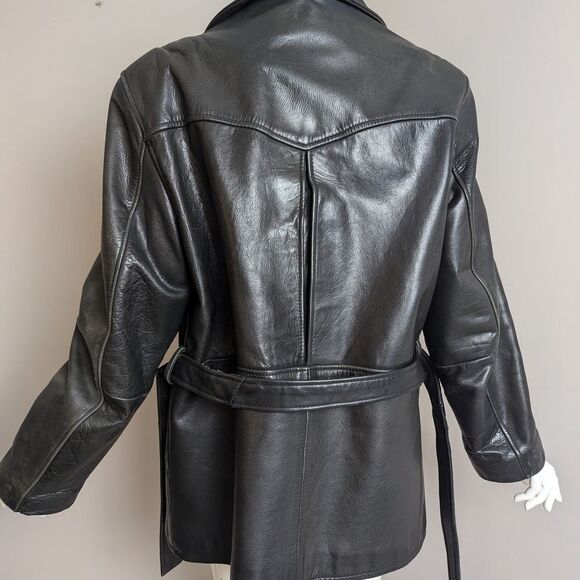 Vintage 90s Cuir Dimitri Heavy Leather Jacket 70s Style Belted Lined Women’s XL - Picture 7 of 9